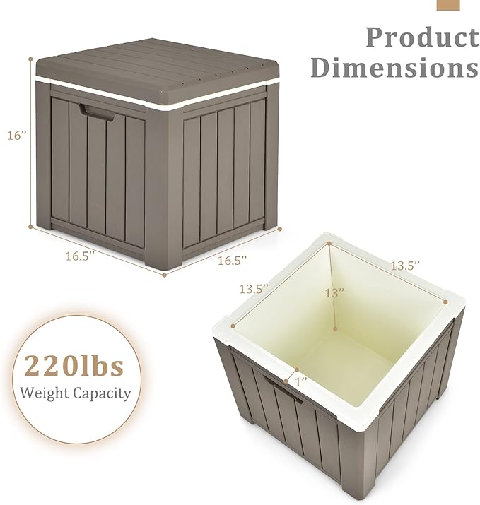 Giantex 10 Gallon Light Coffee Polypropylene Ice Chest, 17" x 17" x 16", with Removable Lid and Built-in Handles