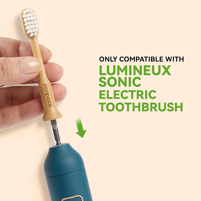 Bamboo Toothbrush Heads Compatible with Lumineux, Extra Soft Castor-Oil Bristles for Sensitive Teeth, Eco-Friendly & Gentle Cleaning