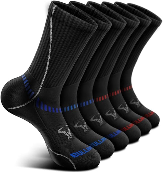 BULLIANT Compression Socks for Men 6Pairs, Athletic Crew Socks Cushioned For Men Sports Running-Arch Support