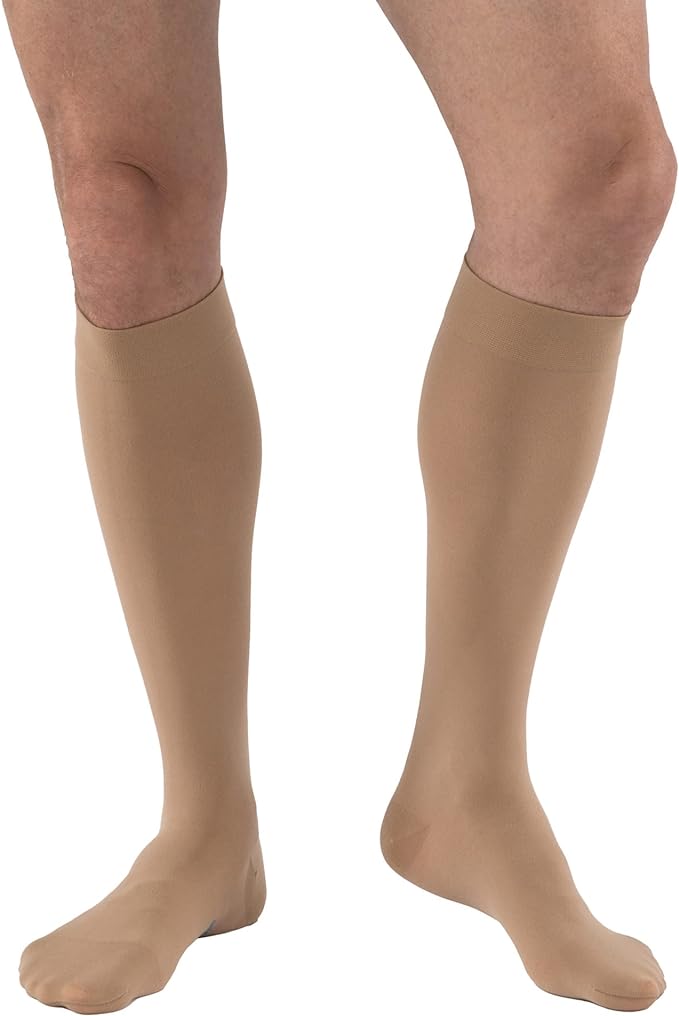 JOBST Relief Knee High Graduated Compression Socks, 15-20 mmHg - Comfortable Unisex Design - Closed Toe, Beige, Petite X-Large Full Calf