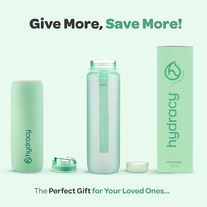 Hydracy Water Bottle with Time Marker -Large BPA Free Water Bottle & No Sweat Sleeve -Leak Proof Gym Bottle with Fruit Infuser Strainer & Times to Drink -Ideal for Fitness Sports & Outdoors