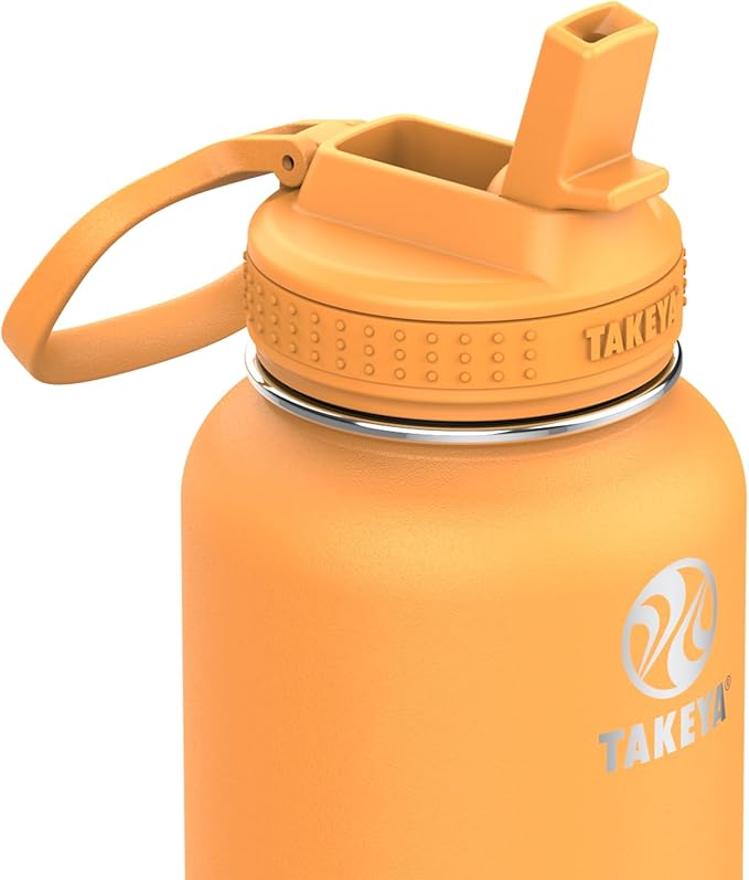 Takeya Actives 40 oz Water Bottle with Straw Lid - Double Wall Stainless Steel Insulation - Dishwasher Safe & BPA-Free - Removable Bumper - Honeycomb