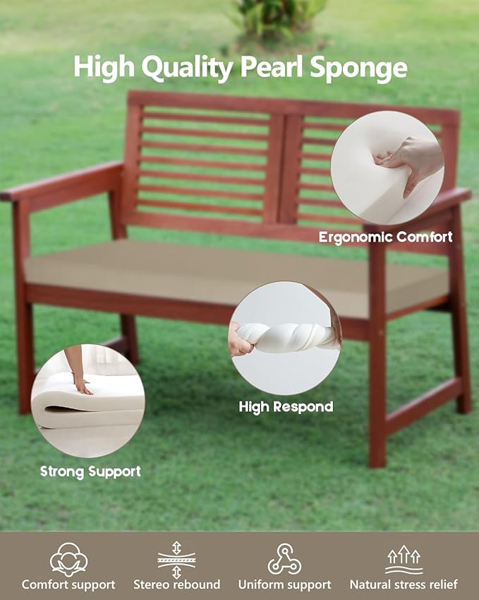 32x12x2 Outdoor Bench Cushion, Strengthen Waterproof Seat Cushions, High-Density Bench Pad with Anti-Slip Bottom, Outdoor Cushion for Patio Garden Swing Furniture - Khaki