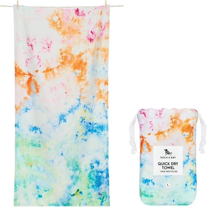 Dock & Bay Beach Towel - Quick Dry, Sand Free - Compact, Lightweight - 100% Recycled - Includes Bag - Sunset Splash - Extra Large (200x90cm, 78x35)