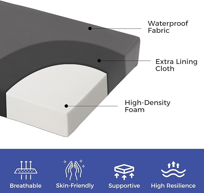 Outdoor Bench Cushions for Outdoor Furniture, 48x18x3 Inch, Waterproof Bench Pillow, Fade Resistant Long Bench Seat Pads for Garden, Indoor, Porch Swing, Dark Grey