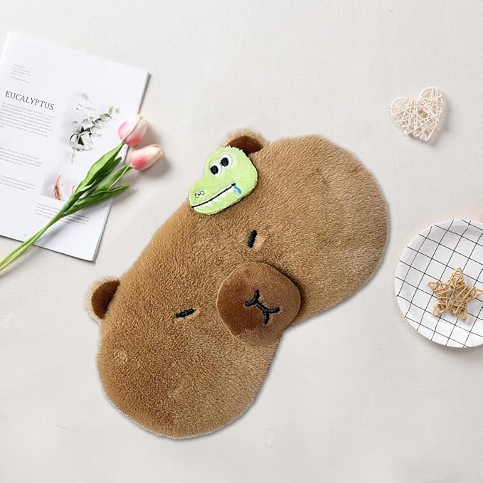 PERFECTSIGHT Cute Plush Eye Mask, Lightweight Adjustable Eyeshade, Faux Fur Cover for Women Men Sleep Travel Nap (Capybara)