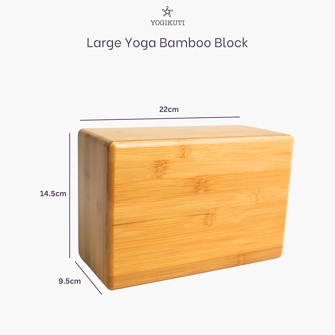 Yoga Block Bamboo - Large Wooden Block for Yoga, Pune Iyengar Yoga Block, Eco-Friendly Bamboo, Non-Slip Support for Yoga Postures - Yogikuti