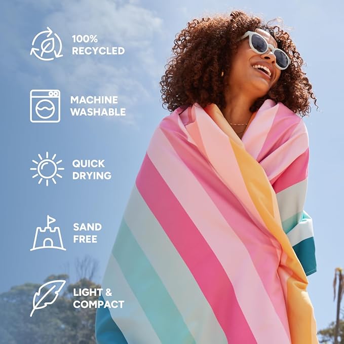 Dock & Bay Kid's Towel - for Beach Use - Quick Dry, Sand Free - Compact, Lightweight - 100% Recycled - Includes Bag - Coastal Candy, Large (160x90cm, 63x35)
