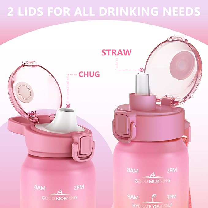 32oz Insulated water bottle with 2 Lids (Straw and Chug Lid), 18/10 Stainless Steel Water Bottle BPA Free, Double Wall Vacuum Wide Mouth Insulated Water Bottle for Men, Women & Kids PINK WHITE