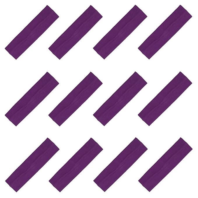 Kenz Laurenz Soft and Stretchy Elastic Cotton Headbands, Pack of 12, Purple