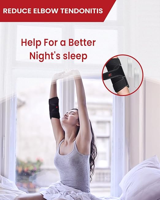 Elbow Brace Comfortable Night Sleep, Cubital Tunnel Syndrome, Ulnar Nerve Entrapment with 2 Removable Metal Splints for Men and Women (L)
