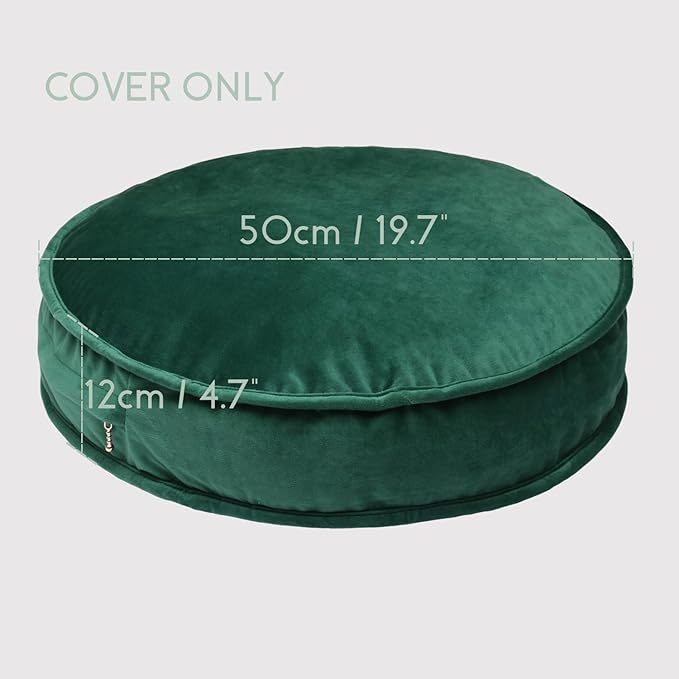 Round Floor Pillow Cover Velvet Throw Seating Pouf Yoga Meditation Cushion Plush Case Reading Room Decor Cover Only (19.7IN, Green)
