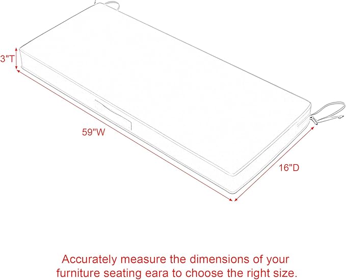 Favoyard Outdoor Bench Cushion 59 × 16 Inch Waterproof & Color Resistant Patio Benches Cushions for Garden Loveseat Swing Couch Furniture with Handle, Removable Cover and Adjustable Straps, Beige