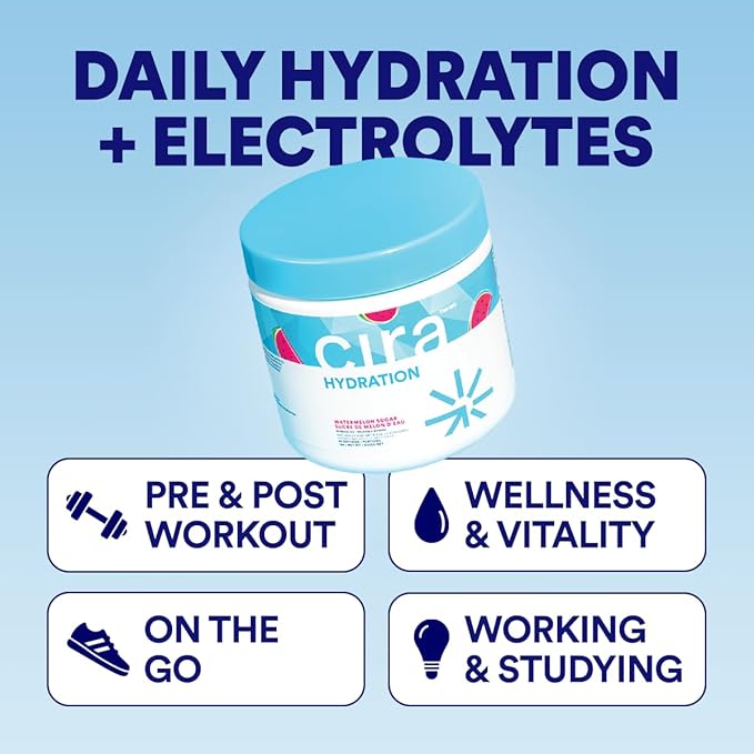 Cira Hydration Powder (45 Servings) - Electrolyte Drink Mix with Himalayan Salt for Dehydration Relief and Recovery - Watermelon Sugar