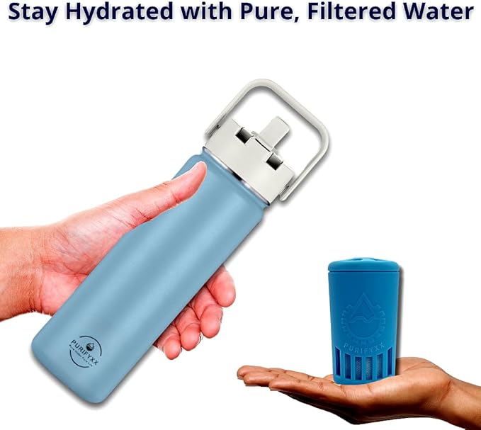 HydroBottle | Stainless Steel Filtered Water Bottle, 24 oz | BPA-Free, Removes Lead, Chlorine, Arsenic, VOCs | Filter Lasts 3 Months, Replaces 568 Plastic Bottles (Frost)