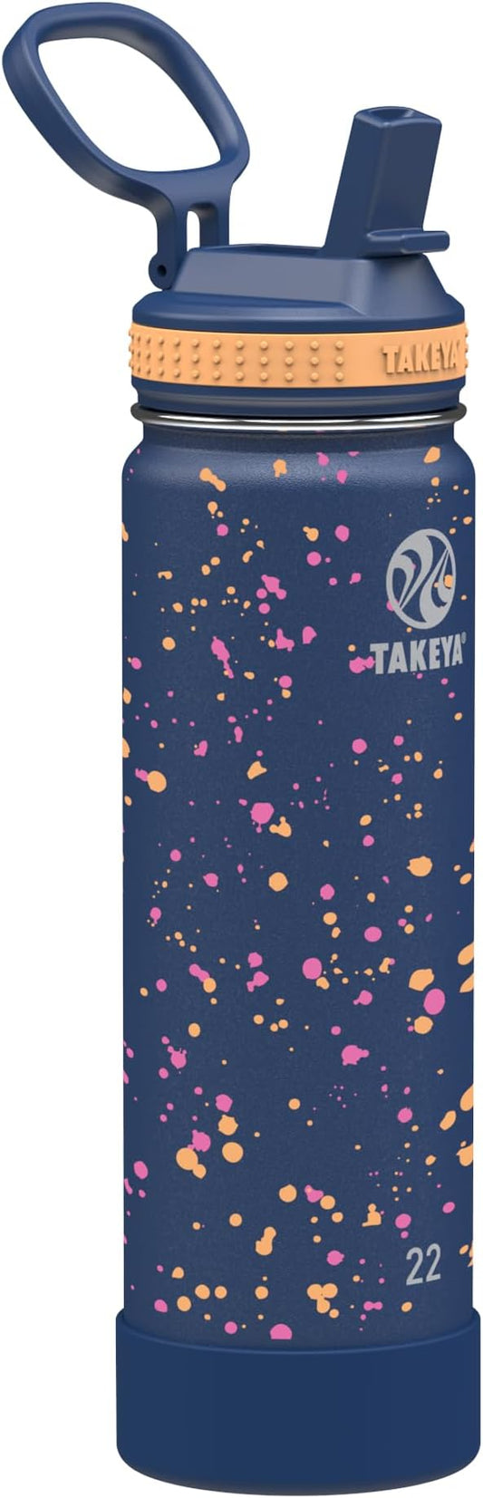 Takeya Actives Water Bottle with Straw Lid - Bottle with Double Stainless Steel Insulation - Dishwasher Safe & BPA-Free - Bottle with Straw Lid & Removable Bumper - 22 oz, Cool Ray