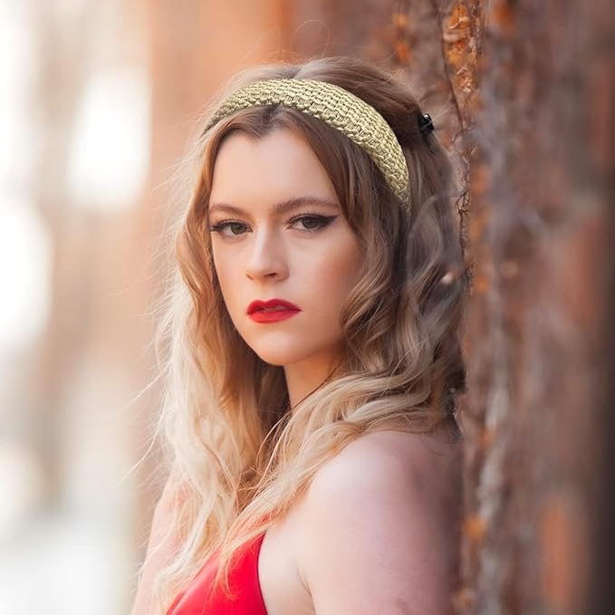 Madison Tyler Headbands for Women | Fashion Boho Top Knotted With Rhinestones Elastic Workout Hairbands | Outdoor and Party Non-Slip (Cream Satin Fabric)