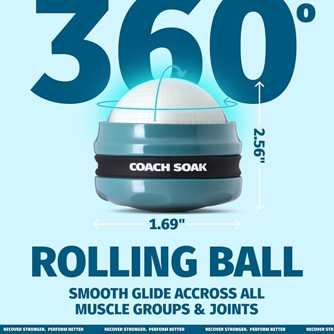 Coach Soak Massage Roller Ball – Dual Hot & Cold Stainless Steel CryoBall with Silicone Control Grip, Handheld Recovery Roller Glides Easily for Deep Tissue Massage – 2X Magnesium Cream Included