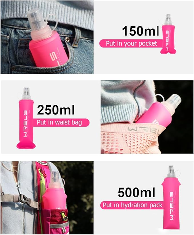 Folding Soft Flask Portable Collapsible Running Lightweight Water Bottle for Outdoor Sports,Travel with Mouthpeice Cover