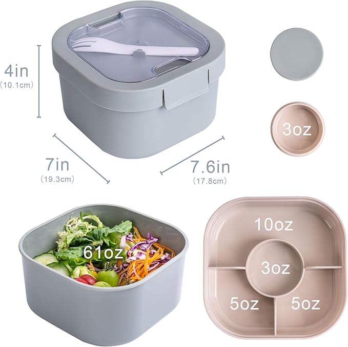 All-in-One Bento Box Container - Large 61-oz Adult Lunch box with Bag, 4-Compartment Bento-Style Tray, 3-oz Sauce Container, and Reusable Fork - Dishwasher, Microwave (green)