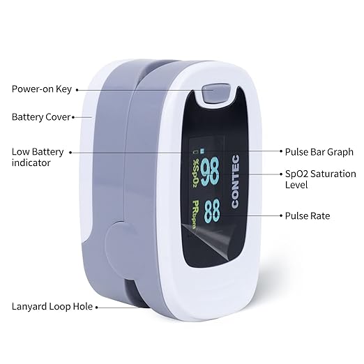 CONTEC CMS50NA Pulse Oximeter Fingertip Blood Oxygen Saturation Monitor SpO2 and PR Value Waveform Blood Oxygen Neck/Wrist Corda, Grey