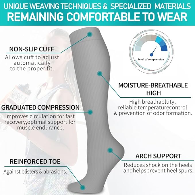Copper Compression Socks for Women and Men(6 Pairs)-Best Support for Running, Athletic, Nursing, Travel
