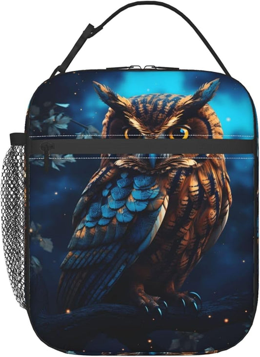 Cool Owl Lunch Box for Kids,Bird Insulated Bag for Student,Animal Reusable Thermal Insulation Cooler Tote Bags for School Work Picnic Camping Outdoor Gifts (Owl Blue)