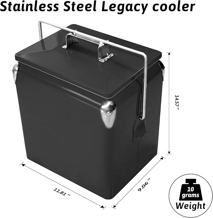 Retro Ice Chest Cooler with Bottle Opener 13L (14Qt), Stainless Steel Vintage Style Ice Bucket for Camping, Party, Beach, Picnic, RV, BBQ, Tailgating, Fishing