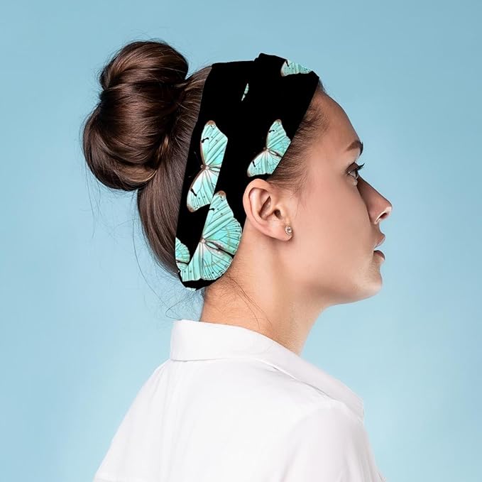 Women's Headband Yoga Workout Exercise Headbands Elastic Hair Band for Women’s Hair, Butterfly on Black Background