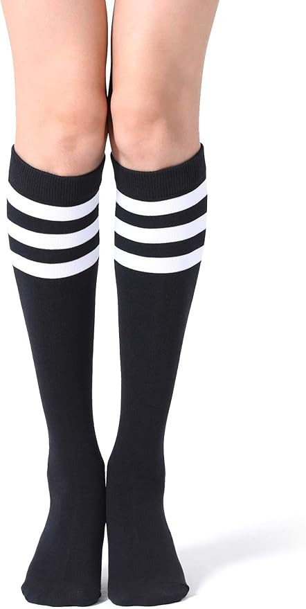 FITRELL Women's Knee High Socks Outdoor Sport Athletic Socks Casual Stripe Tube Socks 1-4 Pack