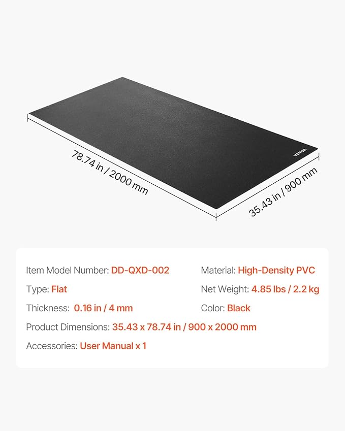 VEVOR Treadmill Mat for Carpet Floor, Exercise Equipment Mat for Treadmills, Stationary & Recumbent Bikes, High Density PVC Floor Protector Gym Mats, Waterproof and Non-Slip for Home Gym