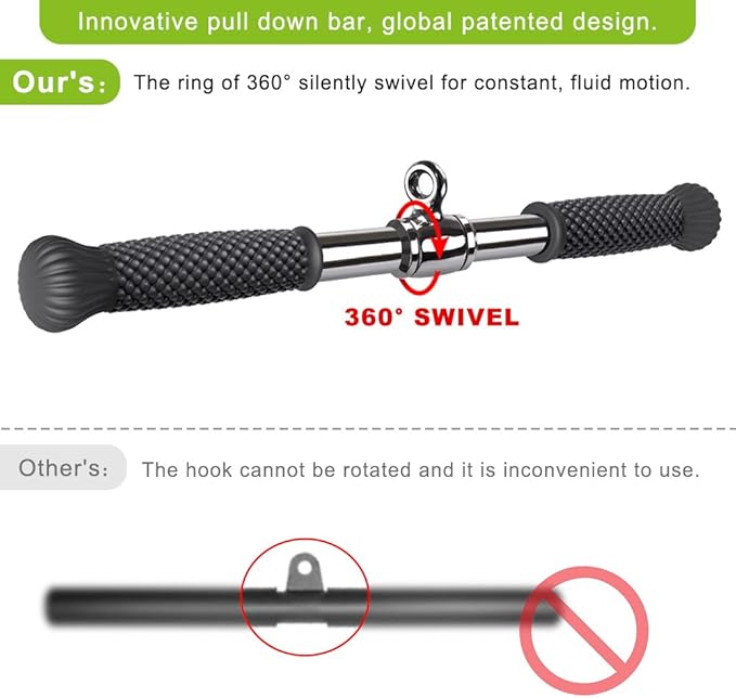 SELEWARE Rotating Straight Bar Cable Machines Attachments for Gym, Pull Down Bar Press Down Bar with Non-Slip Rubber Handle, Universal Attachment for Cable Machines