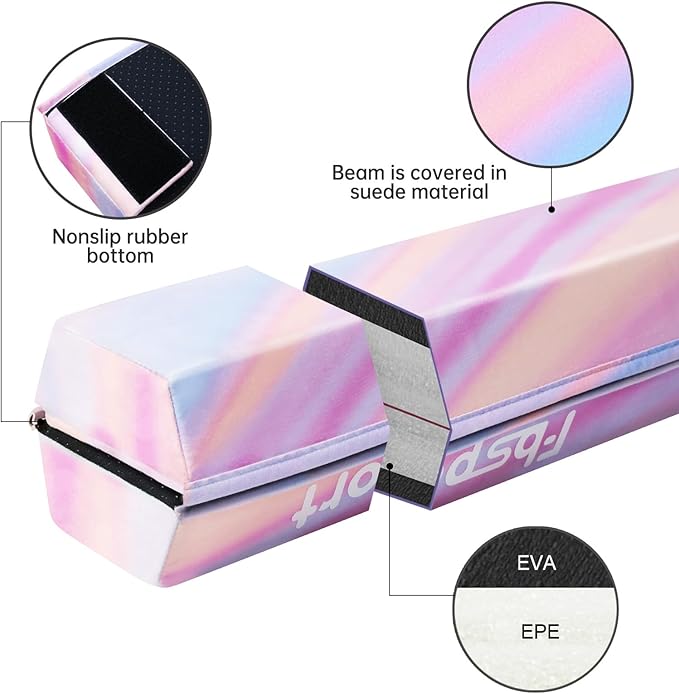 FBSPORT 8ft/6ft Balance Beam: Folding Floor Gymnastics Equipment for Kids Adults,Non Slip Rubber Base, Gymnastics Beam for Training, Practice, Physical Therapy and Professional Home Training