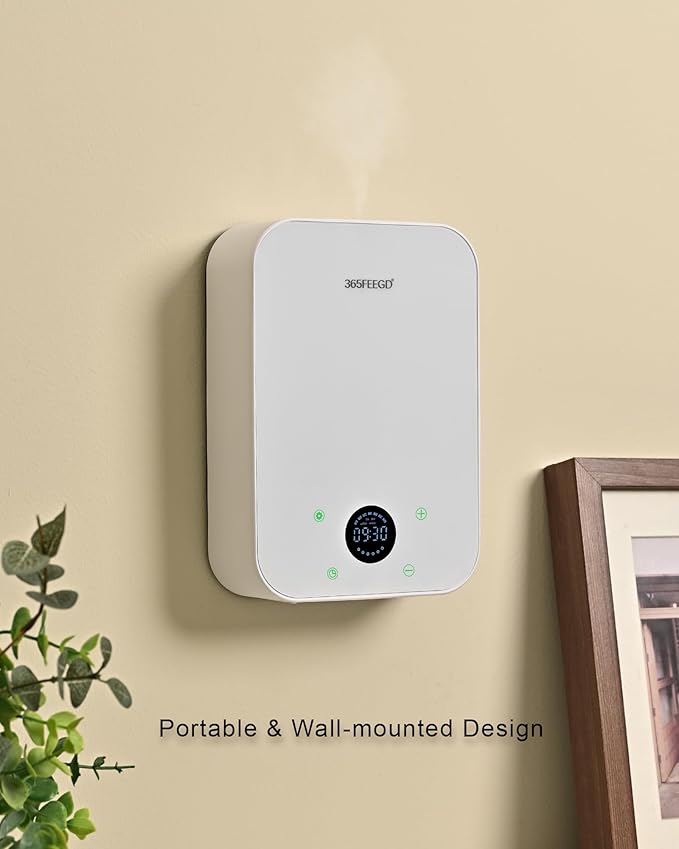 Waterless Essential Oil Diffuser, Portable Bluetooth Aromatherapy Device for Home, 24/7 Customizable Schedule, 1600 sq ft Coverage, 2×D Cell or Plug-in Powered (Dual Power-White)