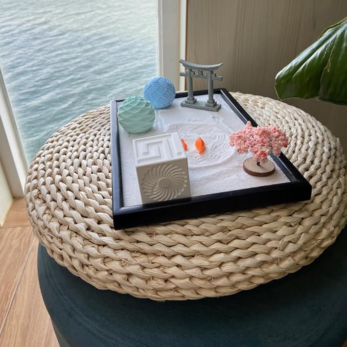 Japanese Zen Garden Kit for Desk with 3 Sand Spheres, Zen Decor with Wooden Tray and Natural Rake Torii Gate Ornament for Home & Office, Desktop Sandbox for Relaxation and Meditation