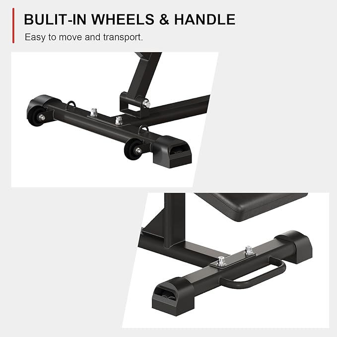 Sit-Up Bench for Core Workouts and Decline Bench Press, Adjustable Weight Bench with Reverse Crunch Handle, Abdominal Workout and Bulgarian Split Squat Equipment