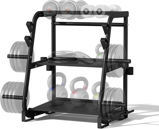 3-Tier Dumbbell Rack Stand Only - 700LB Heavy Duty Weight Storage Organizer with Thickened Steel Tube, Adjustable Weight Stand for Dumbbells, Barbells, Kettlebells, Black/Beige