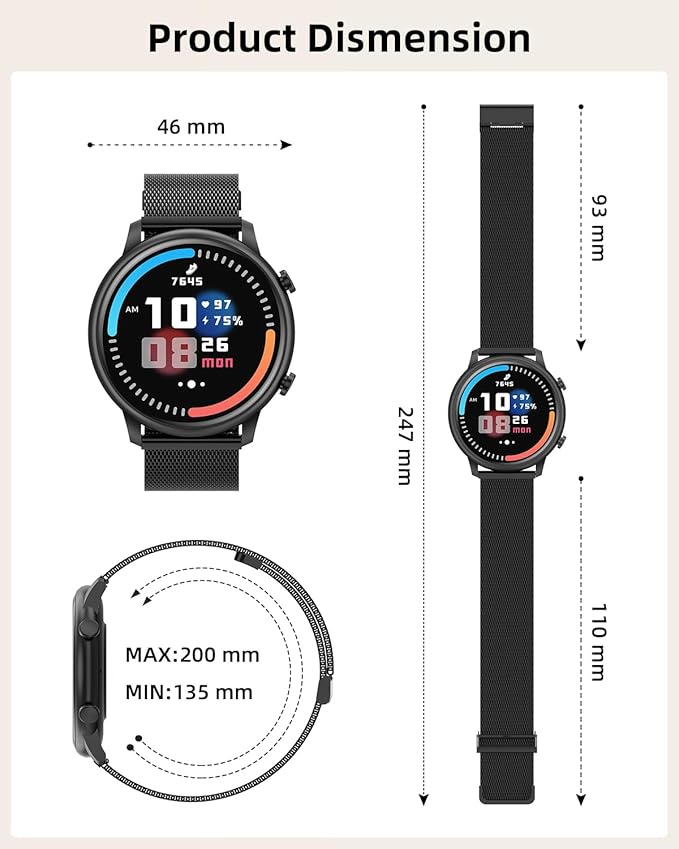 Hwagol Smart Watches for Women Android Phones iPhone Compatible(Bluetooth Call),1.39'' Round Sports Watch Fitness Tracker Heart Rate/SpO2/Sleep Monitor,Pedometer (Black Steel)