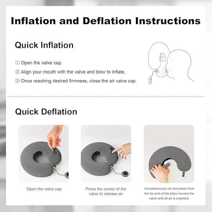 Inflatable Massage Travel Pillow for Airplane, Inflatable Travel Pillow with 6 Massage Modes and Compact Bag, U Shaped Neck Pillow for Airplane, Traveling, Train, Car, Sleeping, Office