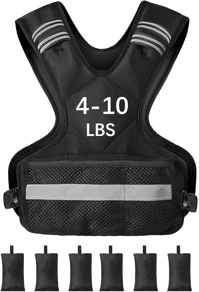 Adjustable Weighted Vest for Men Women 4-10lb/11-20lb/20-32lb Rucking Fitness Vest with Reflective Safety Strips - Running Walking Strength Training Design for Gym Home Workouts
