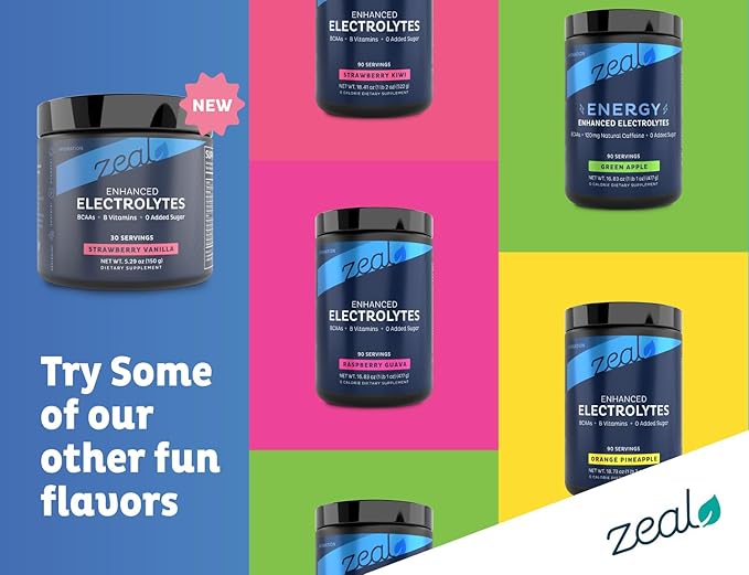 Zeal Electrolyte Powder Recovery Drink (30 Servings | Strawberry Vanilla) w 0 Sugar +BCAAs +B-Vitamins Electrolyte Supplement w Potassium Zinc & Magnesium for Hydration - Keto Electrolytes