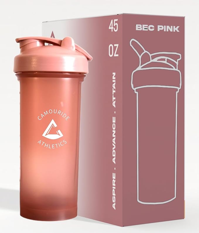 2 Pack 45 oz Protein Shaker Bottles with Wire Whisk – BPA-Free, Leak-Proof Shaker Cups for Protein Shakes & Smoothies – Large Plastic Mixer Bottle – Classic White & Bec Pink