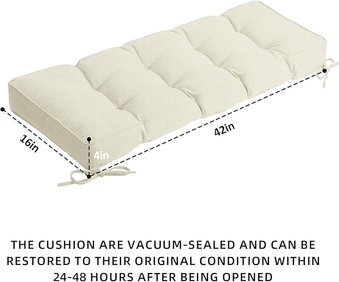 Detiblue Bench Cushion for Indoor Furniture，42x16x4Inch Tufted Bench Seat Cushion with Non-Slip, Comfortable and Durable for Shoe/Entryway/Storage with Cushion（CrossLinen Beige）