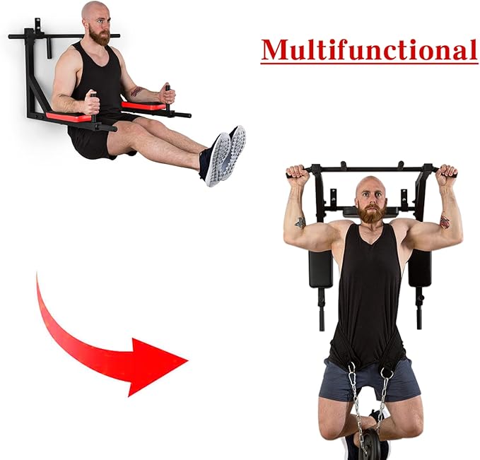 Wall Mounted Pull up Bar Multifunctional Chin up Bar Strength Training Pull-up Bar for Indoor Home Gym Fitness, Supports to 440 Lbs…