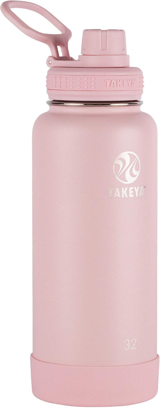 Takeya Actives Water Bottle with Spout Lid - Bottle with Double Stainless Steel Insulation - Dishwasher Safe & BPA-Free - Bottle with Spout Lid & Removable Bumper - 40 oz, Blush