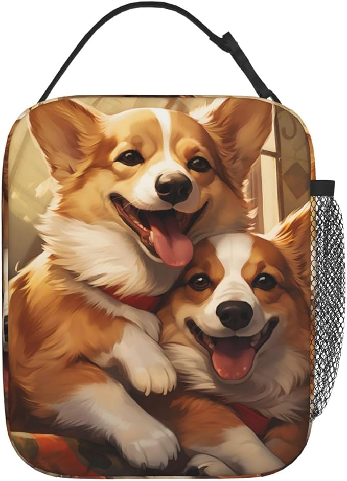 Cute Dog Lunch Box for Kids,Puppy Insulated Bag for Student,Pet Lovers Reusable Thermal Insulation Cooler Tote Bags for School Work Picnic Camping Outdoor Gifts (Smiling Corgi)