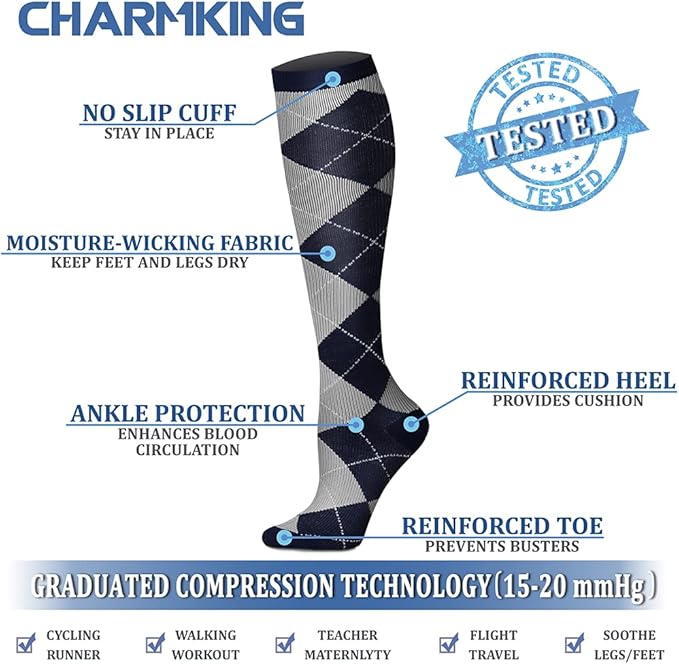 CHARMKING Compression Socks for Women & Men Circulation (8 Pairs) 15-20 mmHg is Best Support for Athletic Running,Hiking