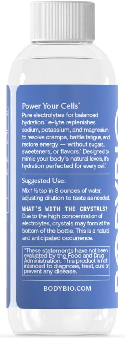 BodyBio e-Lyte - Liquid Electrolyte Concentrate for Clean Hydration, Energy & Cramp Relief - No Sugar, No Artificial Flavors, No Fillers, Keto Friendly