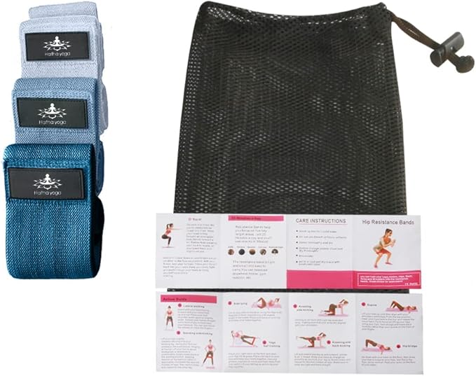 Hatha Yoga Large Resistance Band,14.5" x3.15",Fabric Exercise Loop Bands with Instruction Guide and Carry Bag, Set of 3.
