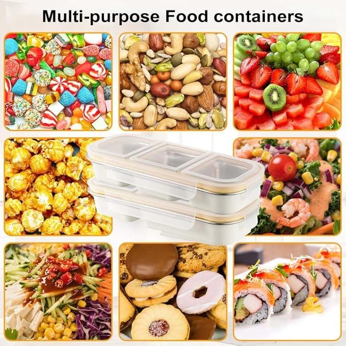 Stainless Steel Snack Containers, 2 Pack Leak-Proof Reusable Snack Containers with Lids, 2 Compartment & 3 Compartment Divided Food Storage Containers, 24 Oz, for School, Work, Outdoor, Travel